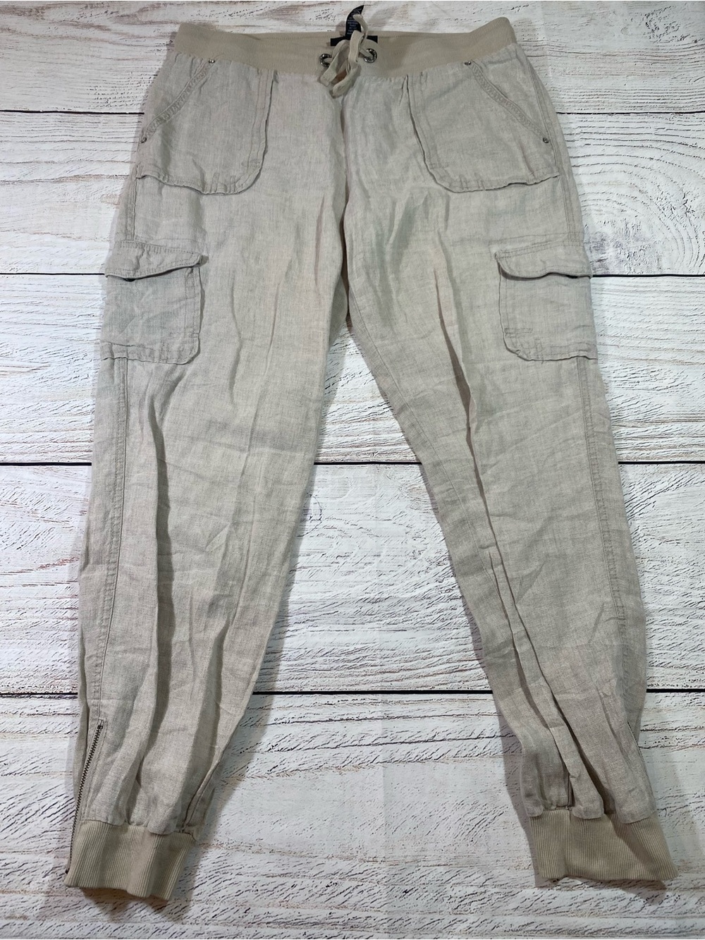 INC International Concepts Linen Cargo Joggers Tan size 8